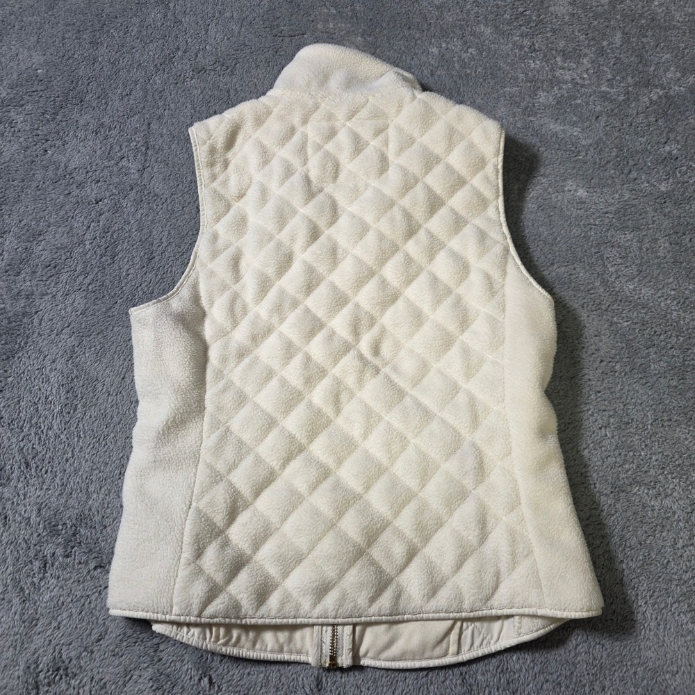 Abercrombie & Fitch Womens M Quilted Fleece Vest Cream Gold Zip Pockets 1372 - Picture 5 of 6